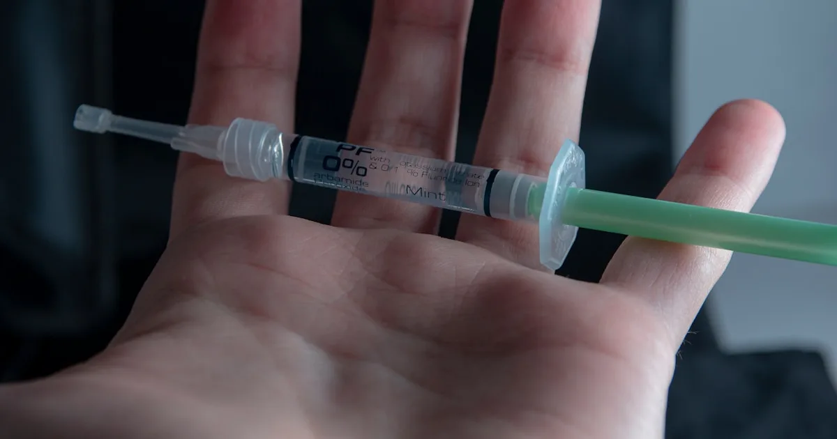 Seringue médicale illustrant la préparation d'une mousse sclérothérapie